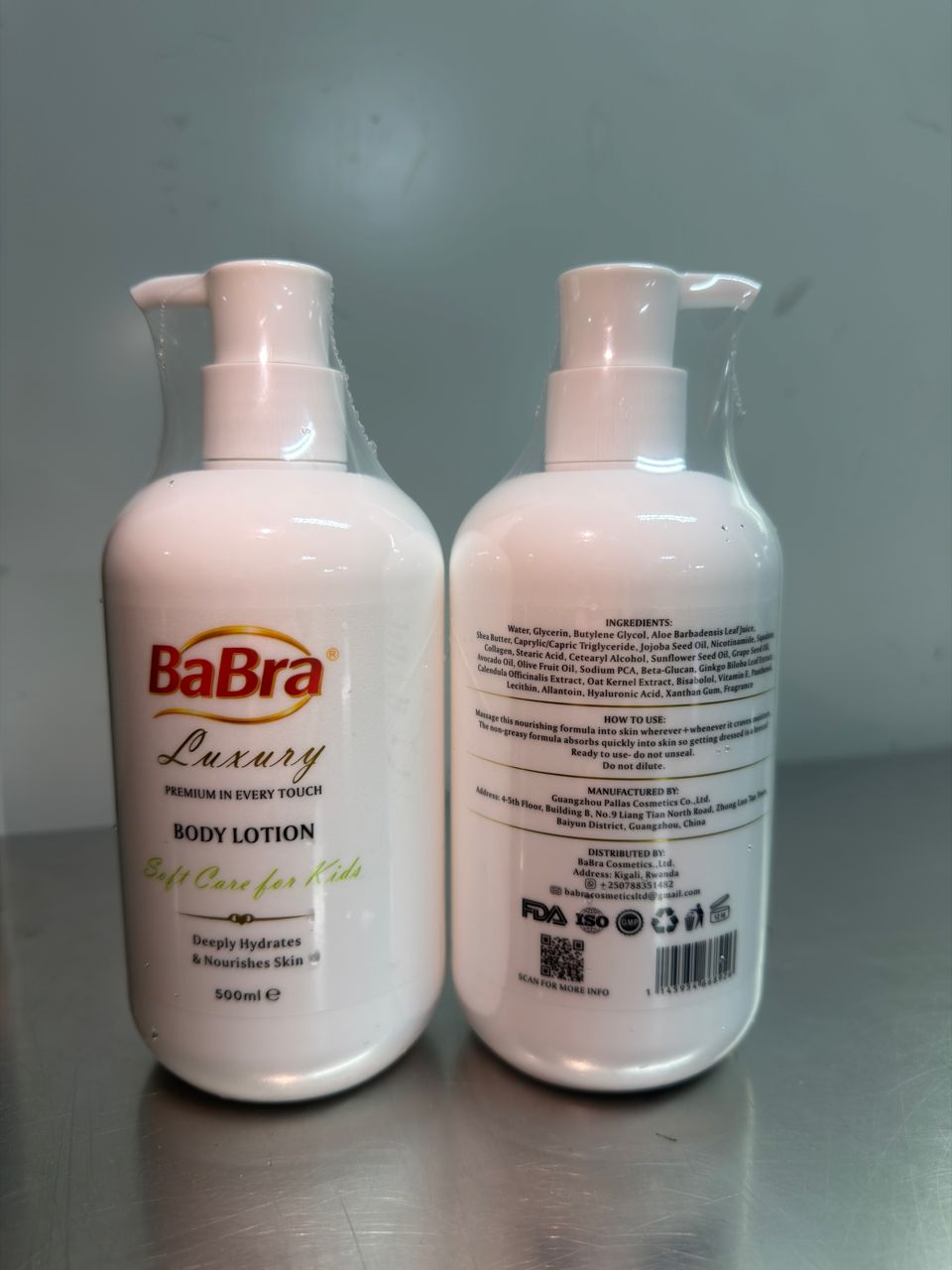 Real BaBra luxury body lotion bottle front and back